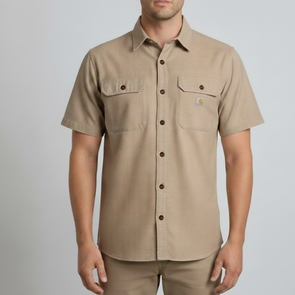 BNWT Carhartt Rugged Flex Shirt L Relaxed Fit Short Sleeve Button DownTan